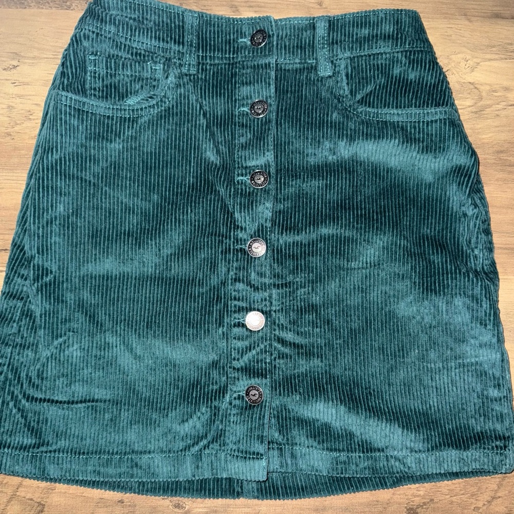 Hollister Green Ribbed A-Line Mini Skirt